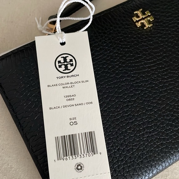 NWT , tory burch blake color block slim wallet black color - Picture 11 of 11
